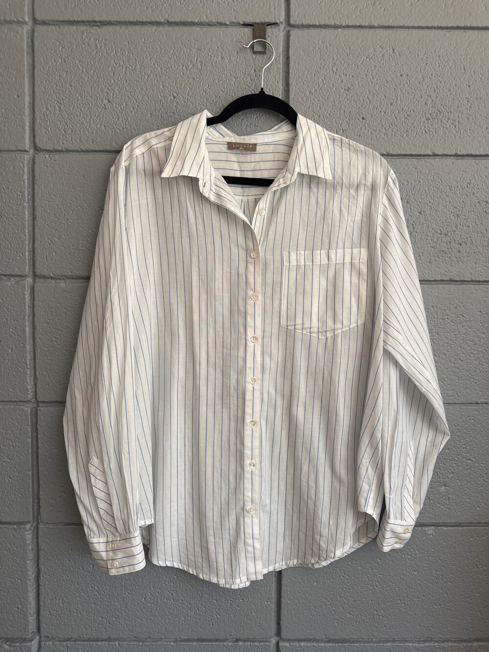 Lilla P 100% Cotton Blue and White Striped Button Down size M Preppy